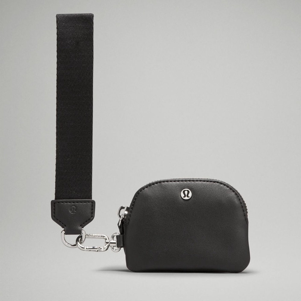 🍋LULULEMON Dual Pouch Wristlet Leather Alternative Black/Silver - Picture 8 of 10